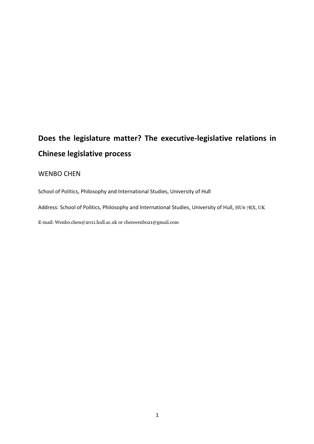 The Executive-Legislative Relations in Chinese Legislative Process