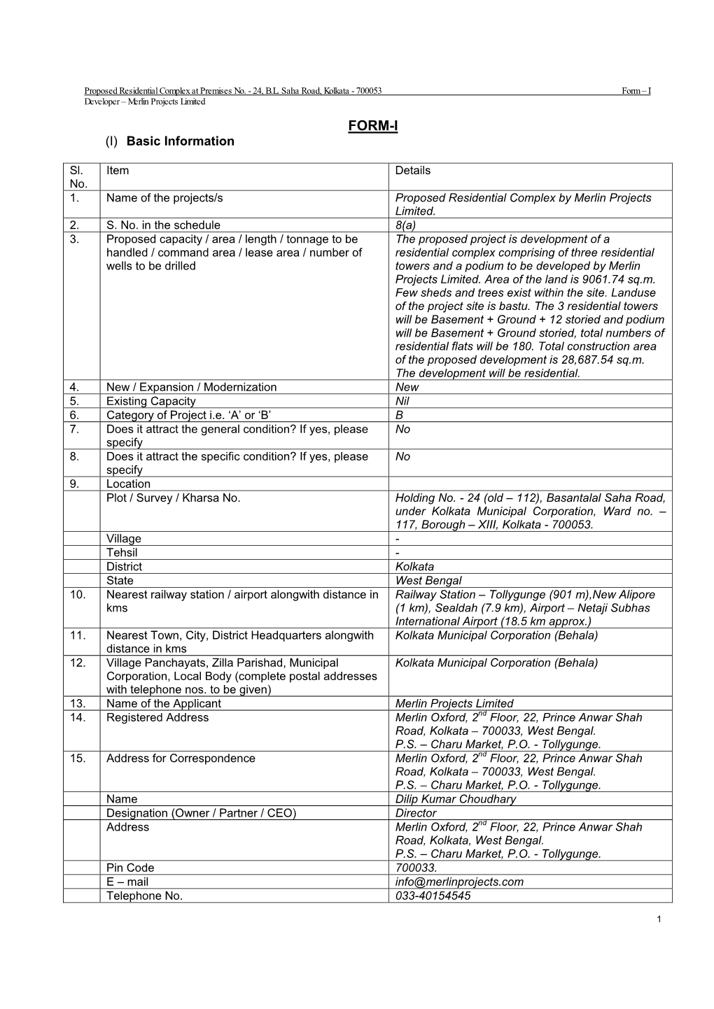 FORM-I (I) Basic Information