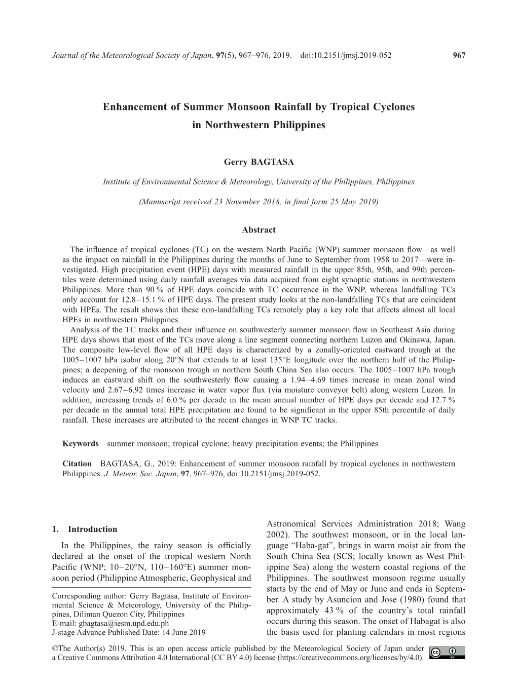 Enhancement of Summer Monsoon Rainfall by Tropical Cyclones in Northwestern Philippines