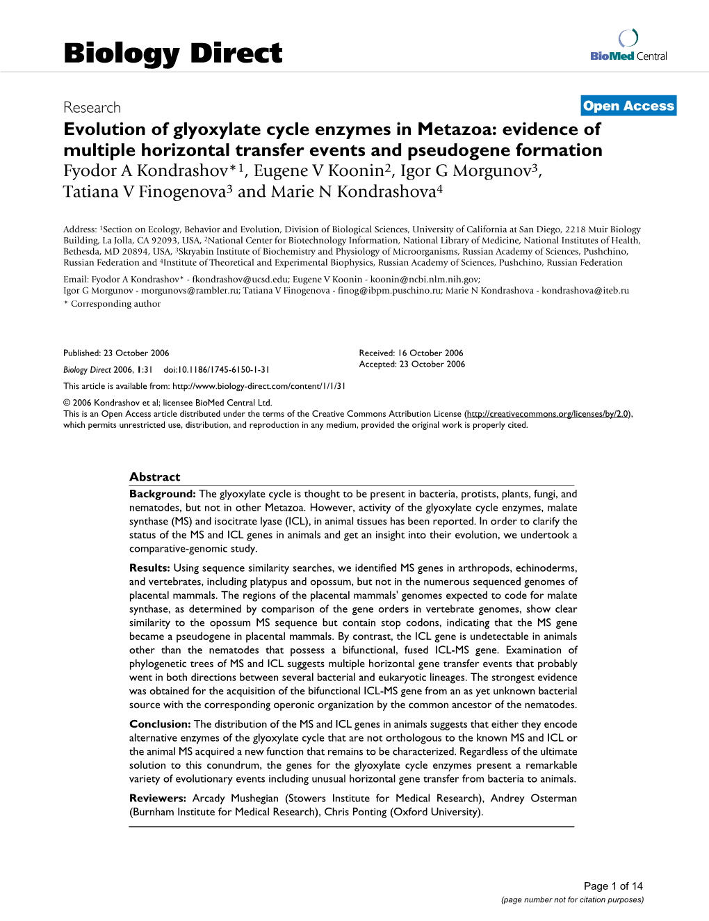 Evolution of Glyoxylate Cycle Enzymes in Metazoa: Evidence of Multiple Horizontal Transfer Events and Pseudogene Formation