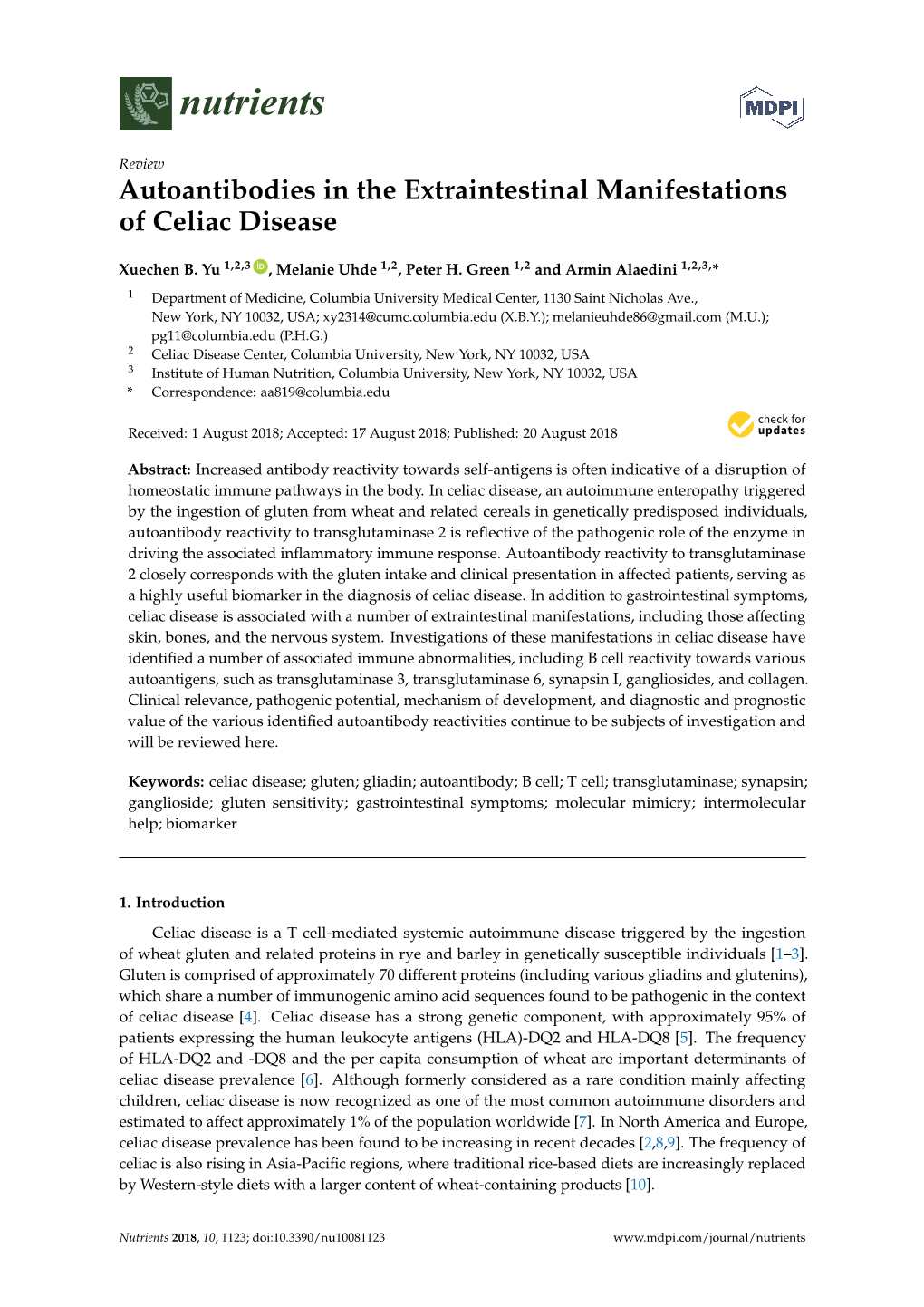 Autoantibodies in the Extraintestinal Manifestations of Celiac Disease
