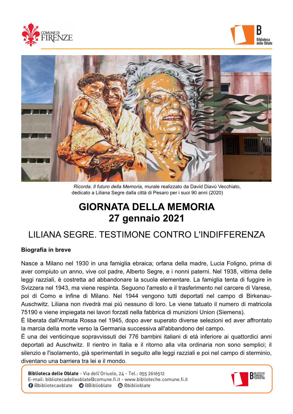 Liliana Segre, Testimone Contro L'indifferenza