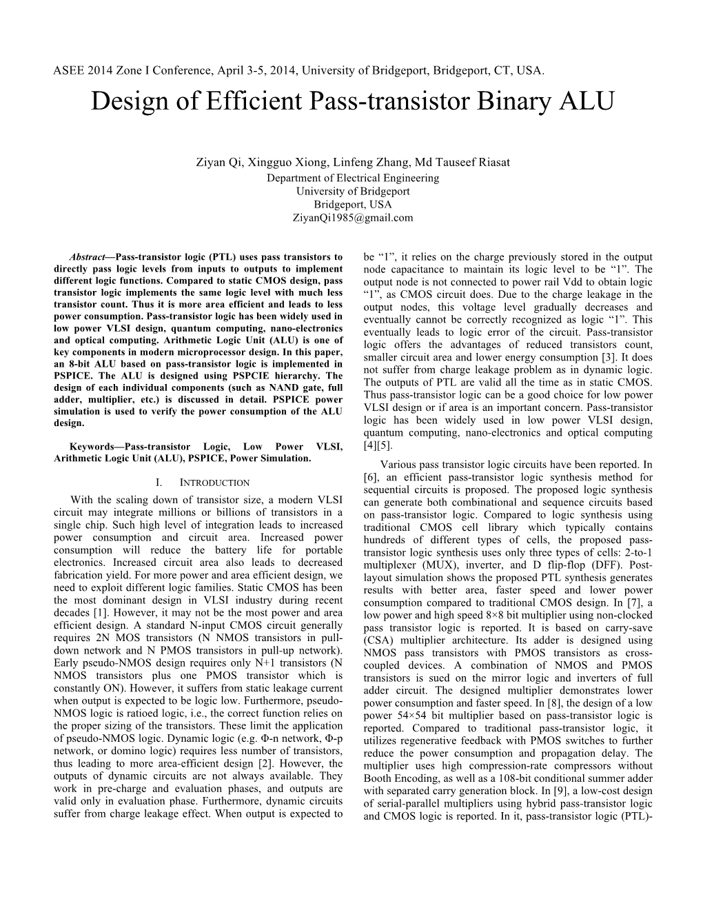 Design of Efficient Pass-Transistor Binary ALU