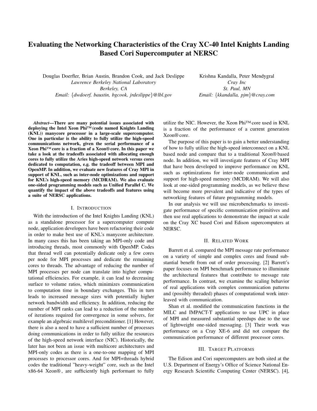 Evaluating the Networking Characteristics of the Cray XC-40 Intel Knights Landing Based Cori Supercomputer at NERSC