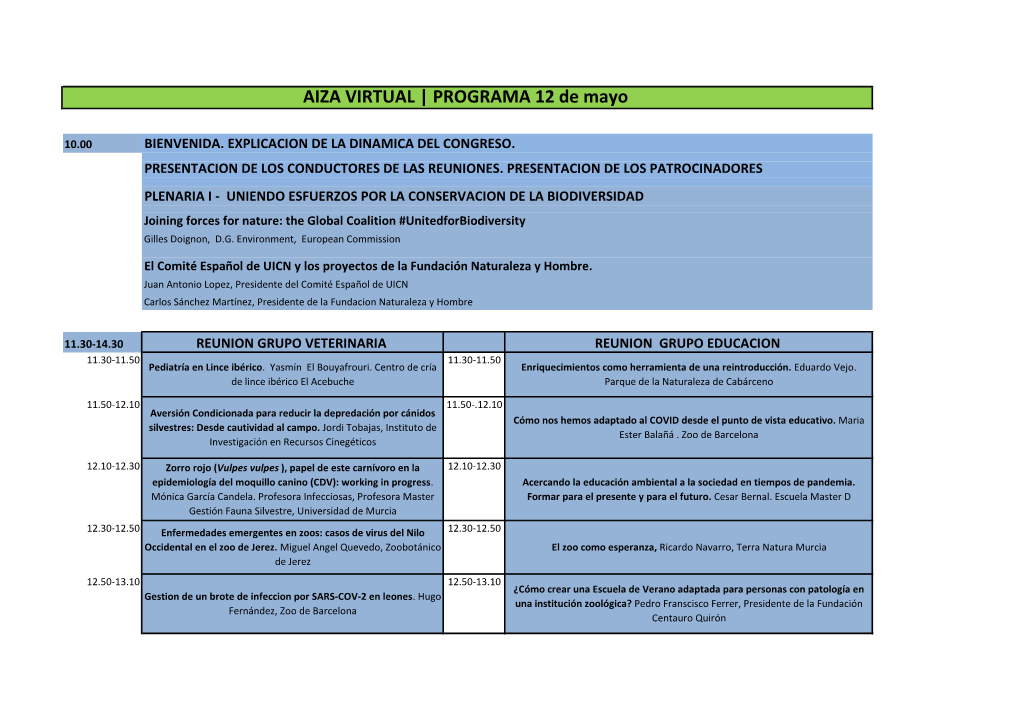 Programa Congreso AIZA 2021, Aizavirtual