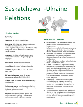 Saskatchewan Ukraine Relations Fact Sheet 2019