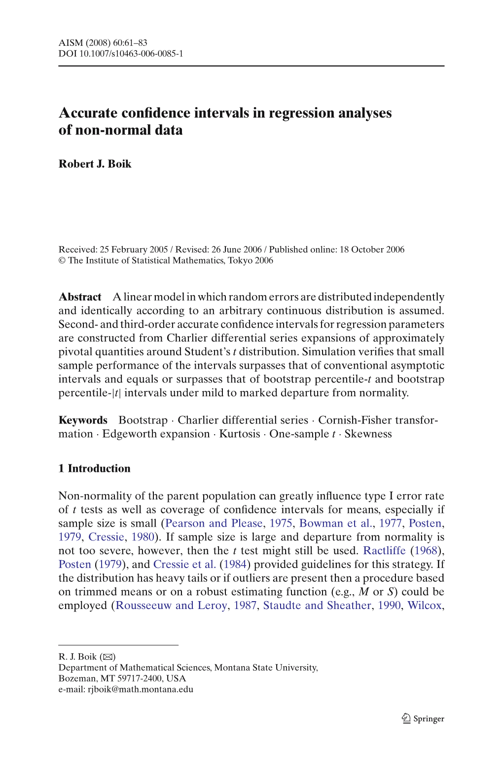 Accurate Confidence Intervals in Regression Analyses of Non-Normal