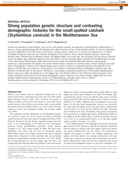 Strong Population Genetic Structure and Contrasting Demographic Histories for the Small-Spotted Catshark (Scyliorhinus Canicula) in the Mediterranean Sea