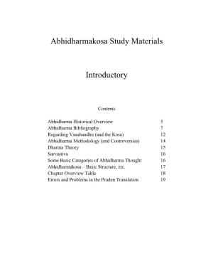 Abhidharmakosa Study Materials Introductory