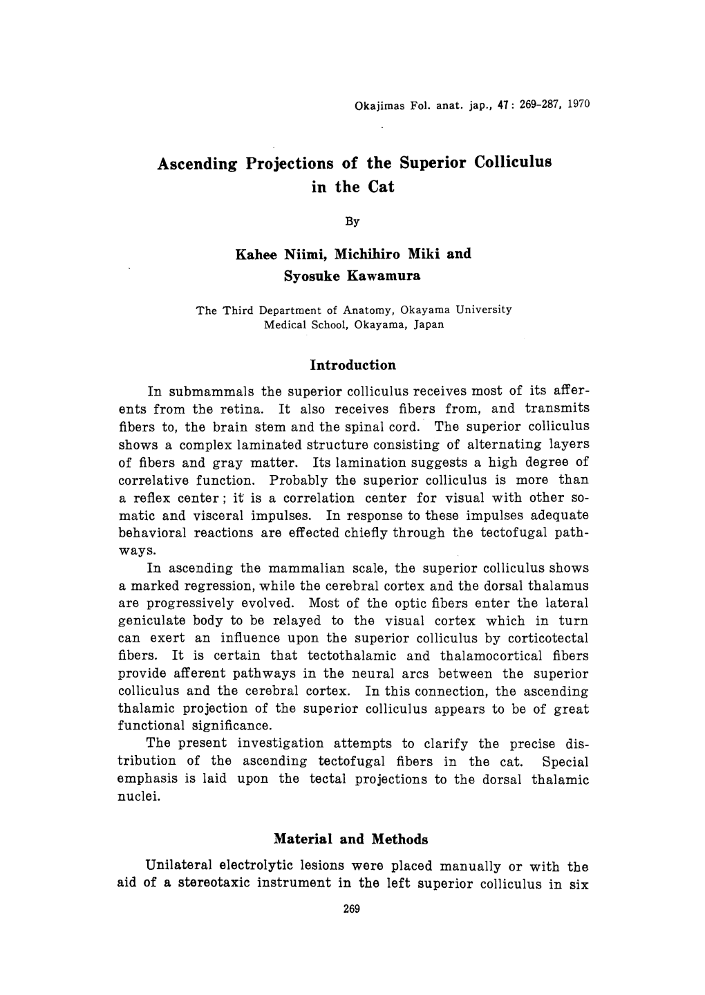 Ascending Projections of the Superior Colliculus in the Cat