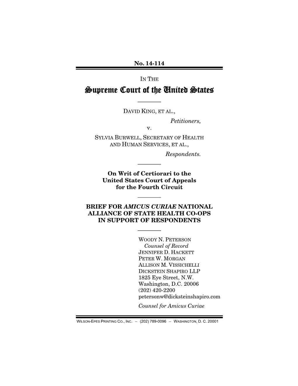 Supreme Court of the United States ———— DAVID KING, ET AL., Petitioners, V