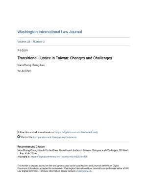 Transitional Justice in Taiwan: Changes and Challenges