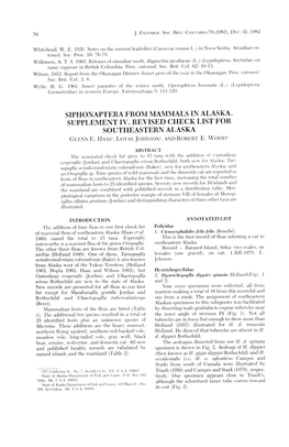 Siphonaptera from Mammals in Alaska. Supplement Iv
