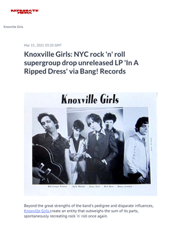 Knoxville Girls: NYC Rock 'N' Roll Supergroup Drop Unreleased LP 'In a Ripped Dress' Via Bang! Records