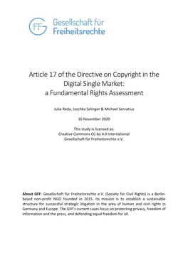 Article 17 of the Directive on Copyright in the Digital Single Market: a Fundamental Rights Assessment