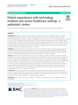 Patient Experiences with Technology Enabled Care Across Healthcare
