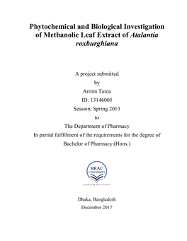 Phytochemical and Biological Investigation of Methanolic Leaf Extract of Atalantia Roxburghiana