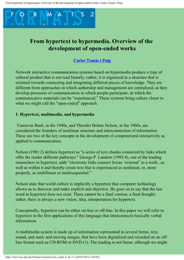 From Hypertext to Hypermedia. Overview of the Development of Open-Ended Works