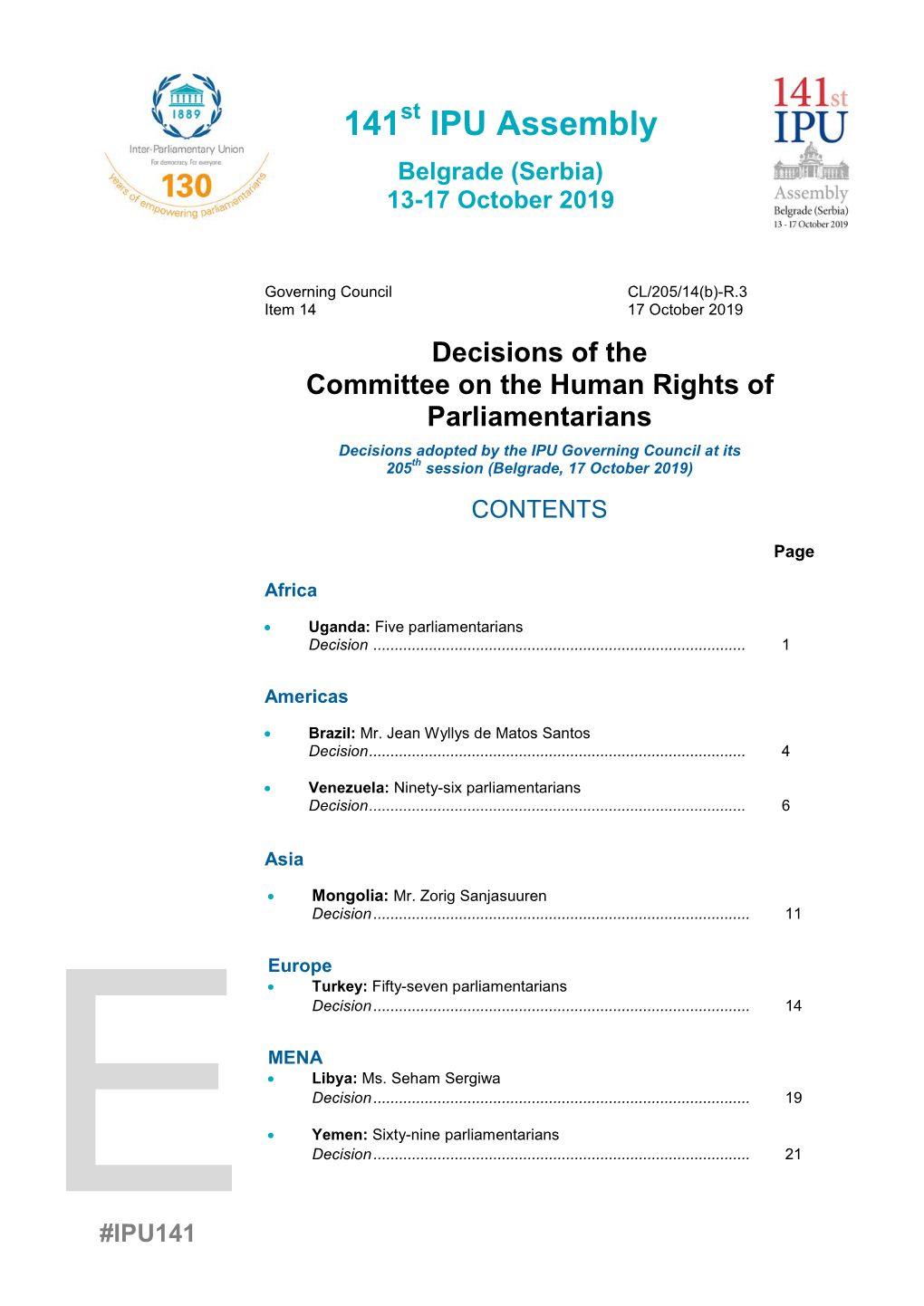 Decisions of the Committee on the Human Rights of Parliamentarians