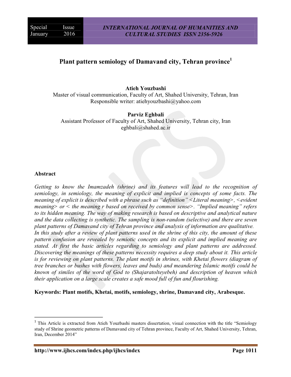 Plant Pattern Semiology of Damavand City, Tehran Province1