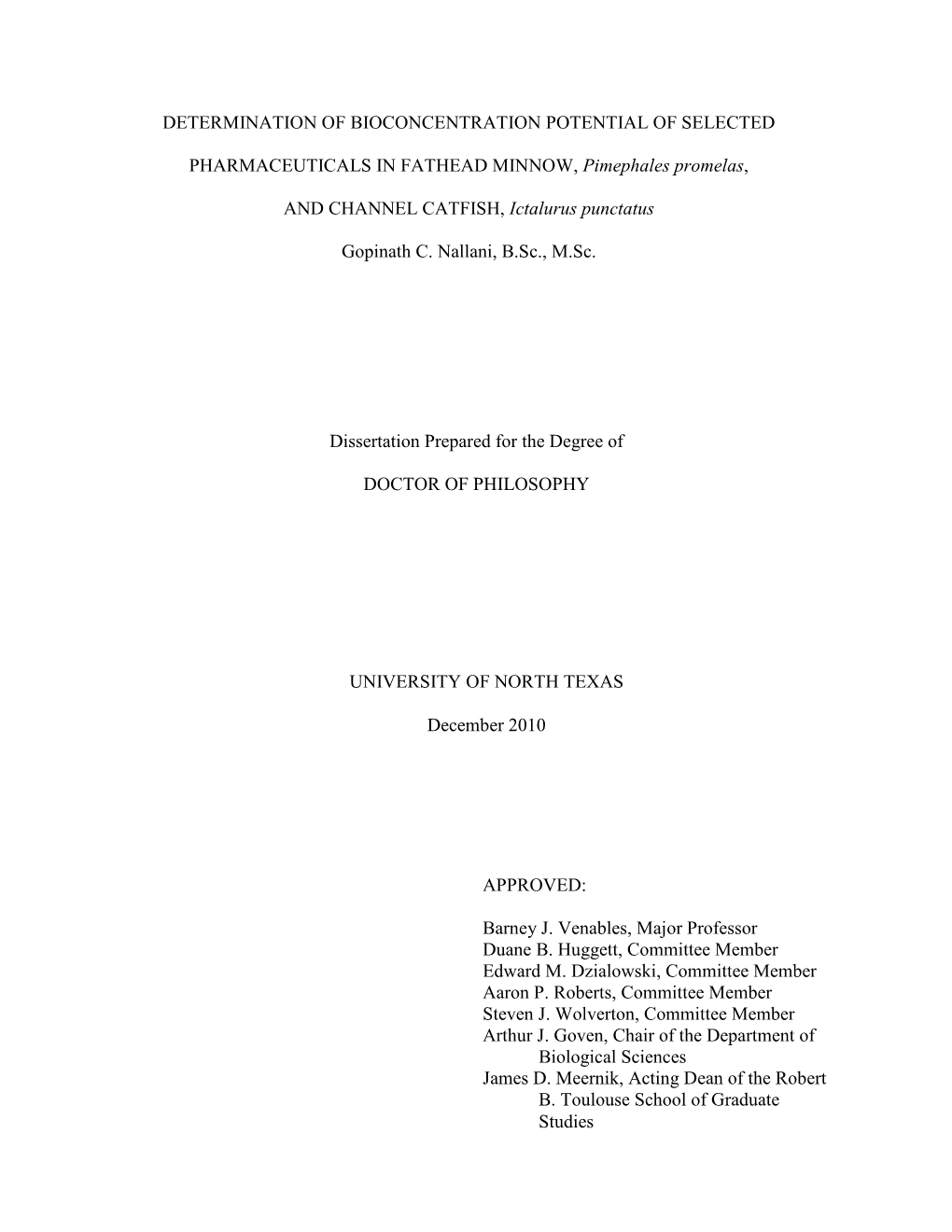 Determination of Bioconcentration Potential of Selected