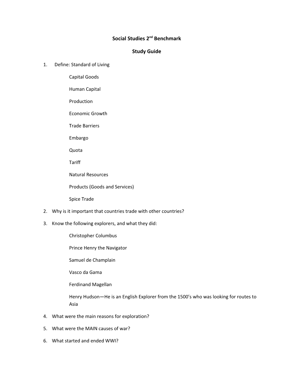 Social Studies 2Nd Benchmark