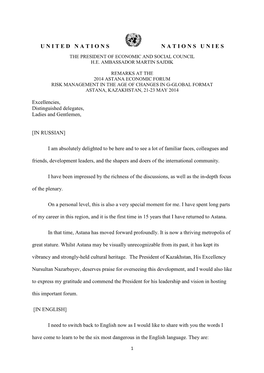 Remarks at the 2014 Astana Economic Forum Risk Management in the Age of Changes in G-Global Format Astana, Kazakhstan, 21-23 May 2014