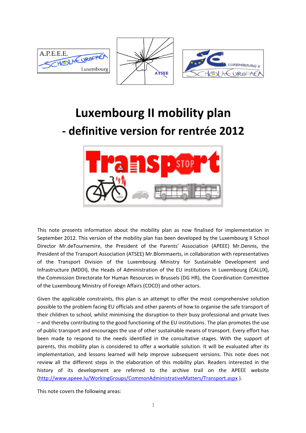 Luxembourg II Mobility Plan - Definitive Version for Rentrée 2012