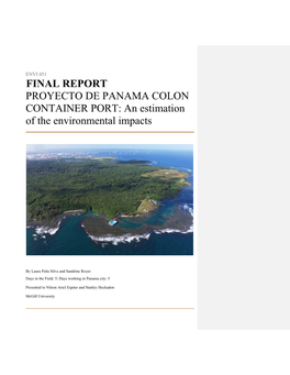 PROYECTO DE PANAMA COLON CONTAINER PORT: an Estimation of the Environmental Impacts