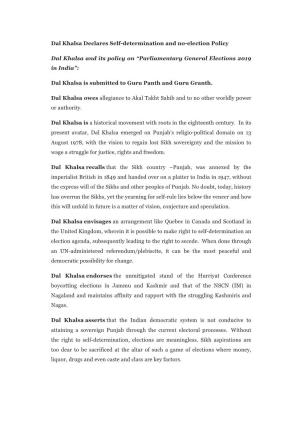 Dal Khalsa's Policy Statement on Indian Elections