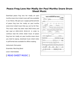 Peace Frog Love Her Madly Arr Paul Murtha Snare Drum Sheet Music