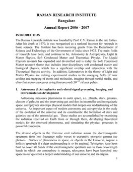 RAMAN RESEARCH INSTITUTE Bangalore Annual Report 2006 - 2007