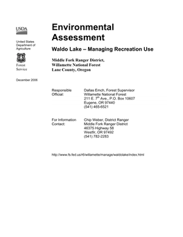 Environmental Assessment Waldo Lake Recreation Use