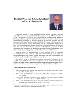 National Professor A.K.M. Nurul Islam and His Achievements