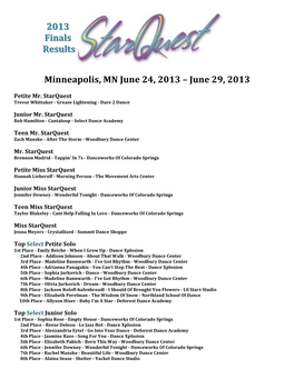 Minneapolis, MN June 24, 2013 – June 29, 2013 2013 Finals Results