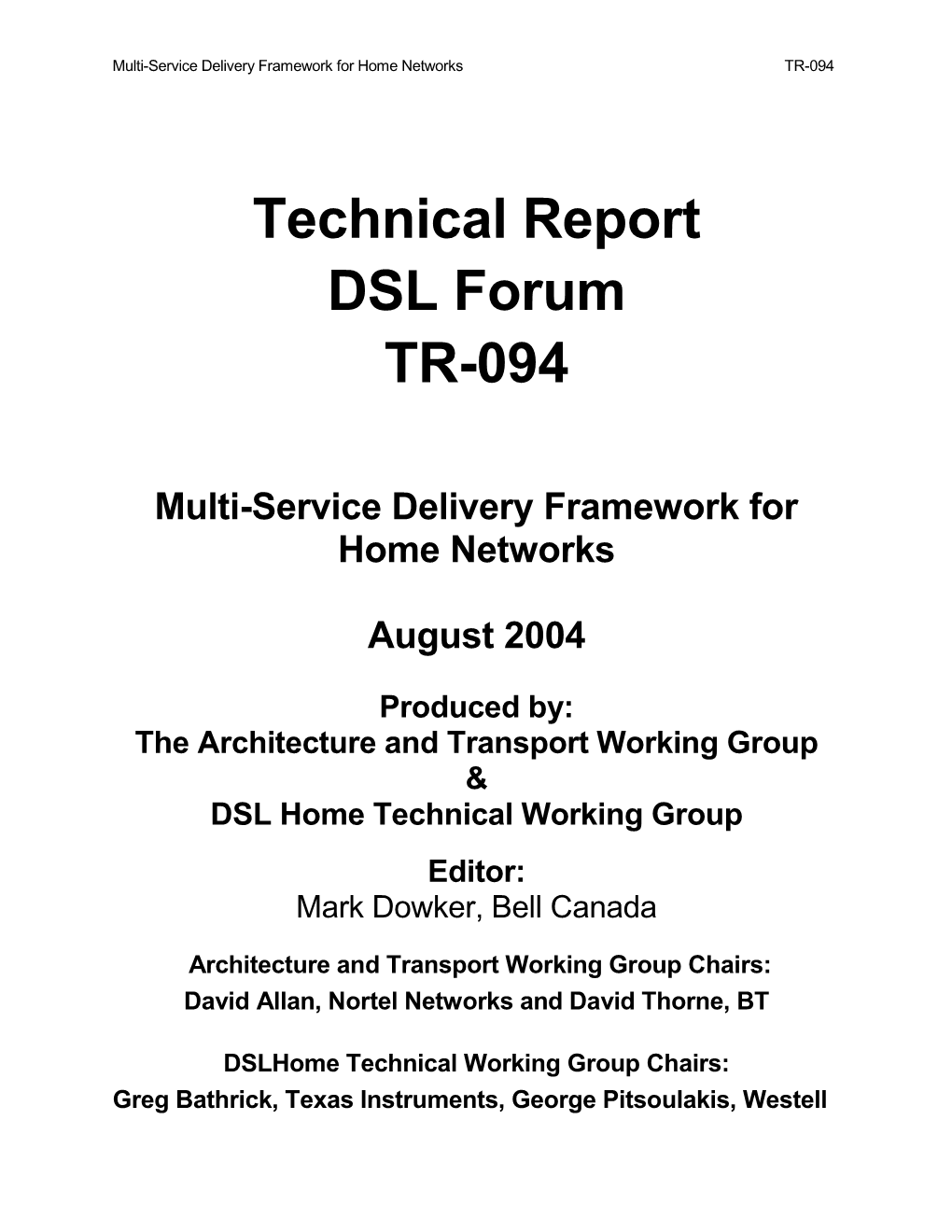 Technical Report DSL Forum TR-094