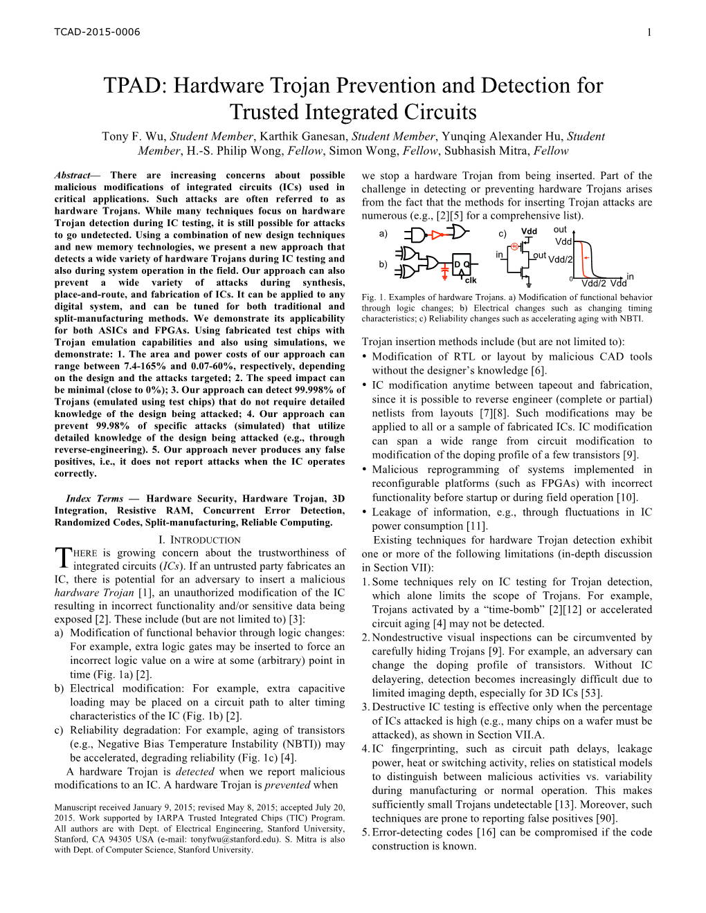 TPAD: Hardware Trojan Prevention and Detection for Trusted Integrated Circuits Tony F