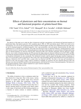 Effects of Plasticizers and Their Concentrations on Thermal and Functional Properties of Gelatin-Based ﬁlms