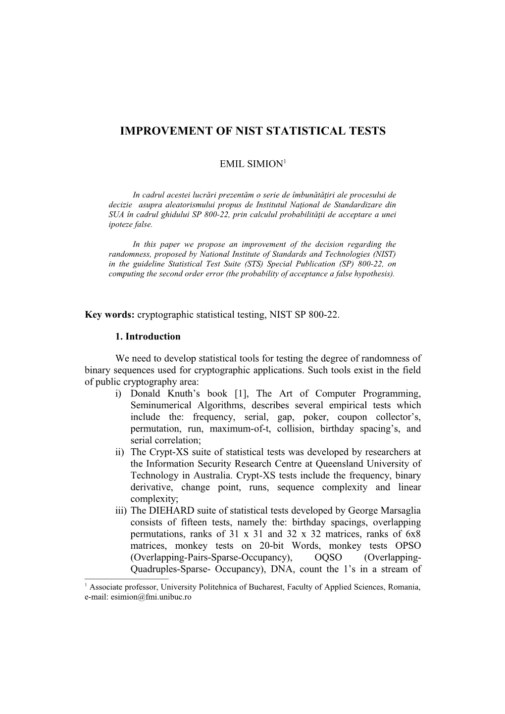 Improvement of Nist Statistical Tests