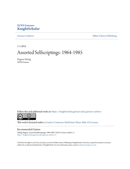 Assorted Selfscriptings: 1964-1985 Eugene Stelzig SUNY Geneseo