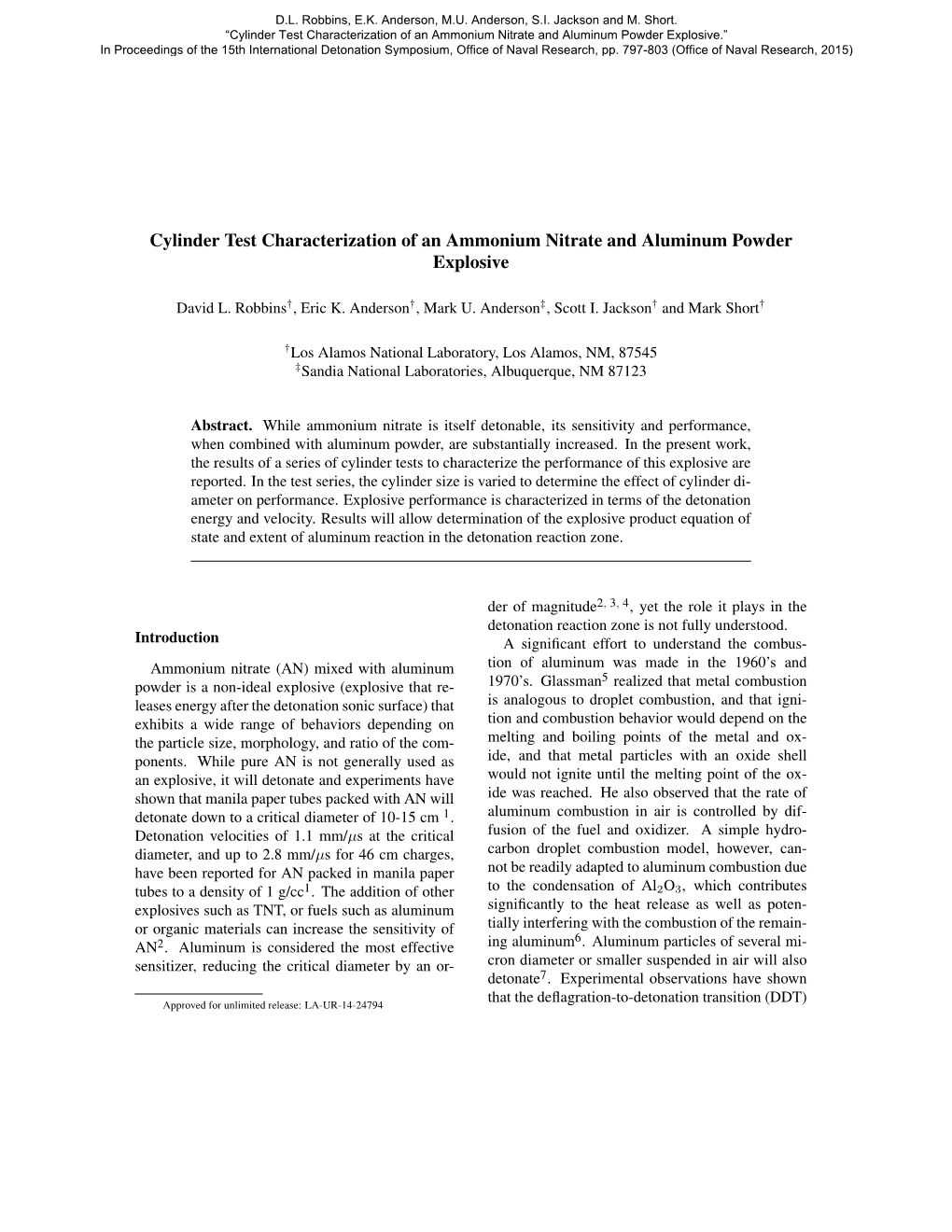 Cylinder Test Characterization of an Ammonium Nitrate and Aluminum Powder Explosive