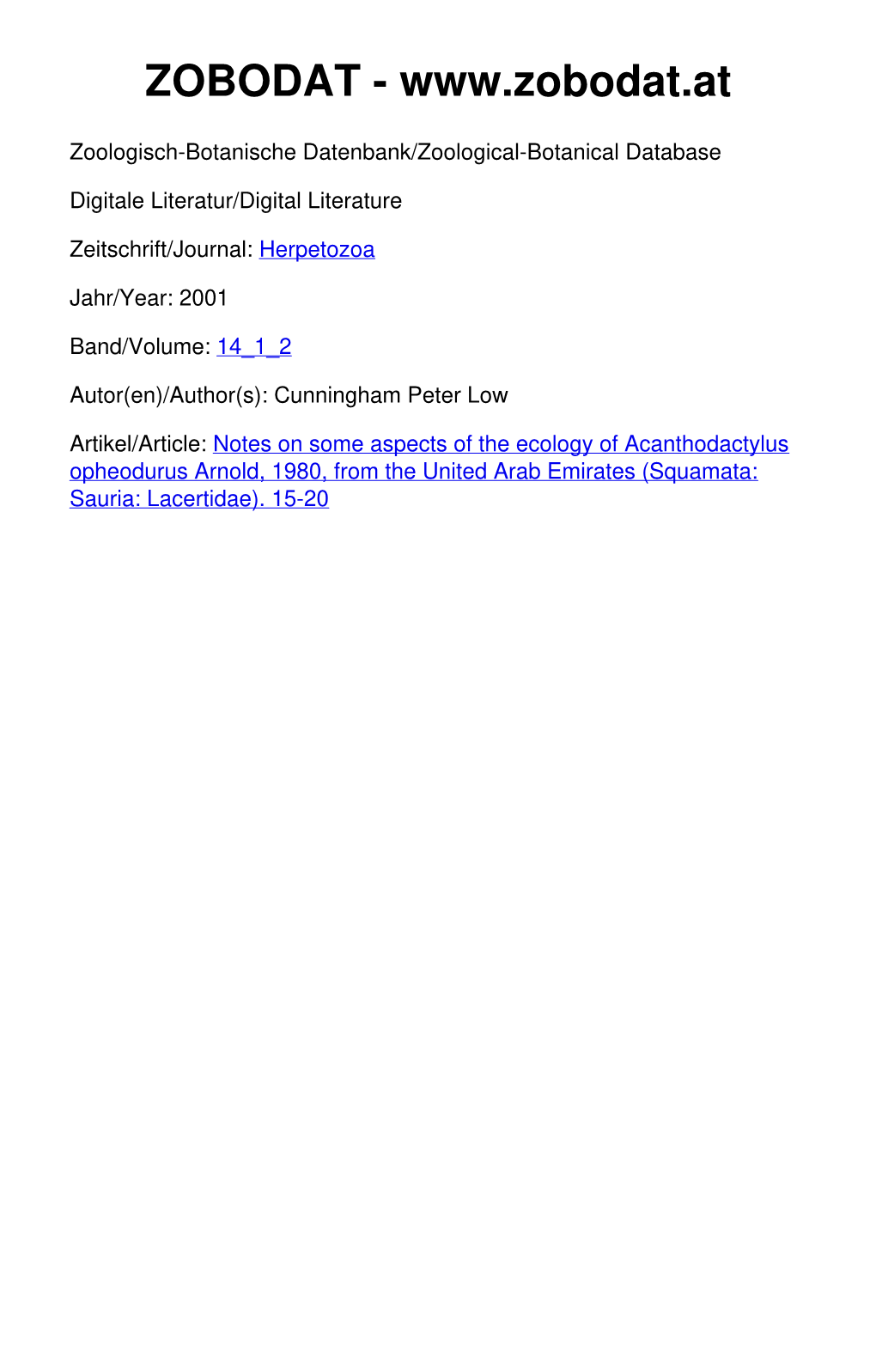 Notes on Some Aspects of the Ecology of Acanthodactylus Opheodurus Arnold, 1980, from the United Arab Emirates (Squamata: Sauria: Lacertidae)