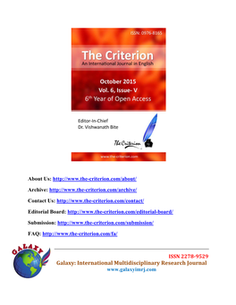 Galaxy: International Multidisciplinary Research Journal the Criterion: an International Journal in English ISSN: 0976-8165