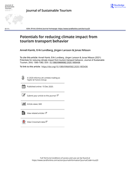 Potentials for Reducing Climate Impact from Tourism Transport Behavior