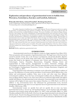 Exploration and Prevalence of Gastrointestinal Worm in Buffalo from West Java, Central Java, East Java and Lombok, Indonesia
