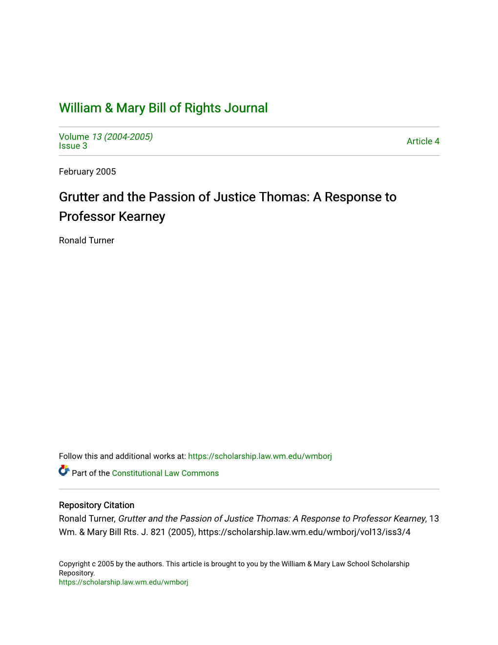 Grutter and the Passion of Justice Thomas: a Response to Professor Kearney