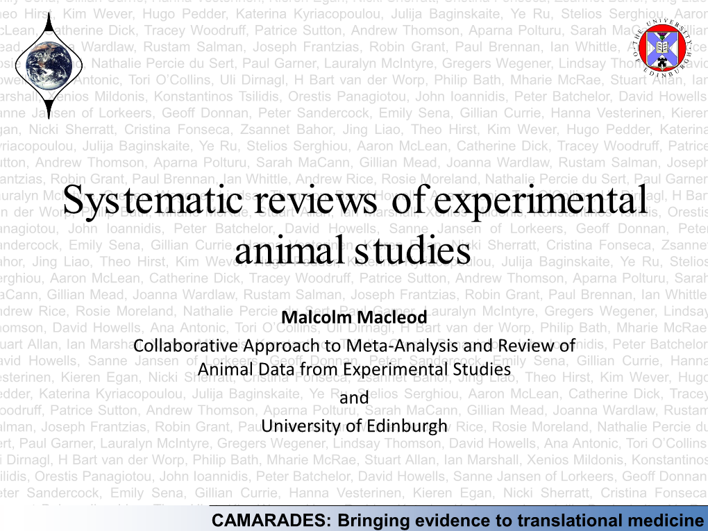 Systematic Reviews of Experimental Animal Studies