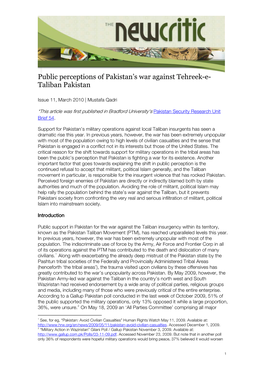 Public Perceptions of Pakistan's War Against Tehreek-E- Taliban Pakistan