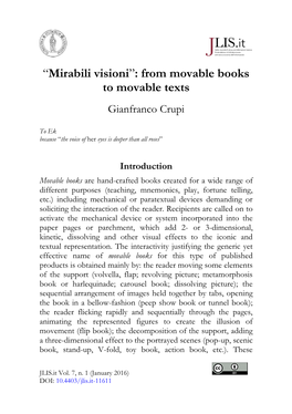 Mirabili Visioni”: from Movable Books to Movable Texts Gianfranco Crupi