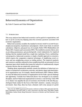 Behavioral Economics of Organizations